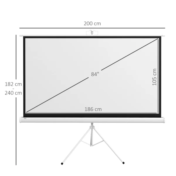 Projector Screen 84" with Adjustable Tripod, Plastic and Metal, 200x8x118 cm, White - Image 3