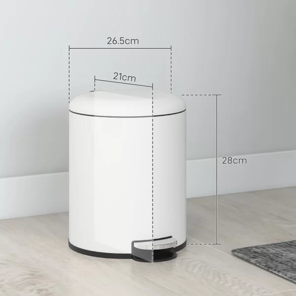 5L Pedal Bin with Soft Closing Lid, in Metal and PP, 26.5x21x28 cm, Cream - Image 3