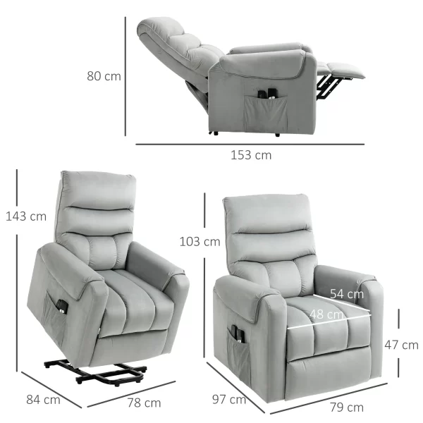 Relaxing Armchair with 135° Reclining, Massaging and Lifting with Remote Control, 79x97x103cm, Gray - Image 3