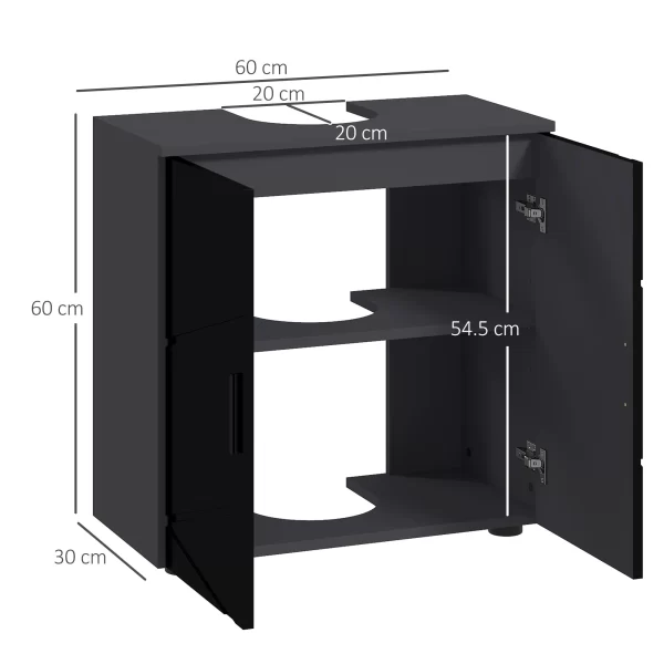 Kleankin Bathroom Vanity Unit for Pedestal with Cabinet 2 Doors, 60x30x60cm, Black - Image 3