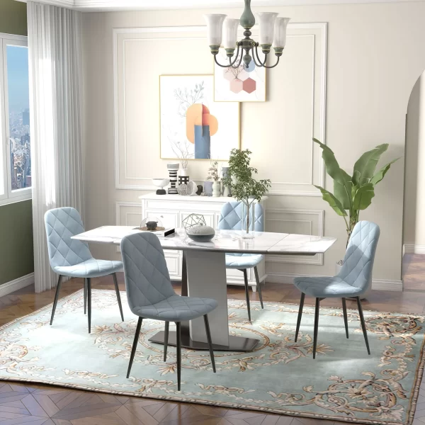 Light Blue Set of 4 Padded Kitchen Chairs, in Velvet Effect Fabric and Steel, 45x54x87 cm - Image 2