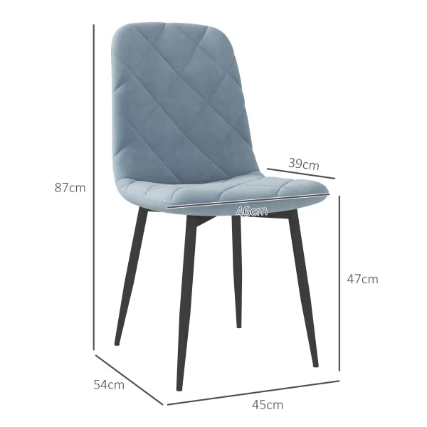 Light Blue Set of 4 Padded Kitchen Chairs, in Velvet Effect Fabric and Steel, 45x54x87 cm - Image 3