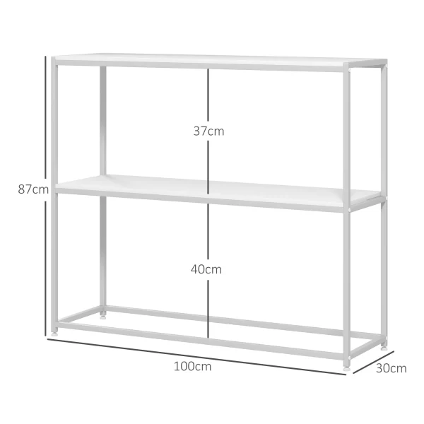 Console Table for Entrance Hall with Open Shelf, in Steel and Chipboard, 100x30x87 cm, White - Image 3