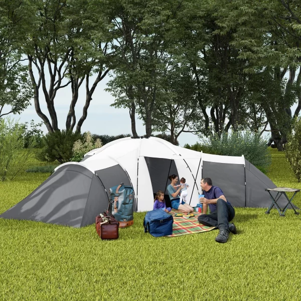 Outsunny Waterproof 6-Person Camping Tent with 3 Sleeping Areas, Living Room and Porch, in Oxford Fabric, Gray - Image 2
