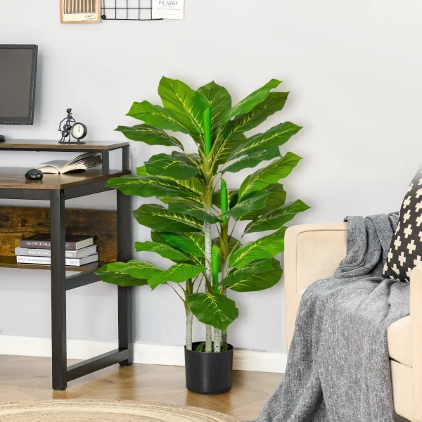 HOMCOM Artificial Green Plant 95 cm and 33 Leaves with Black Pot Ø15x13 cm, in PEVA, PE and Cement - Image 2