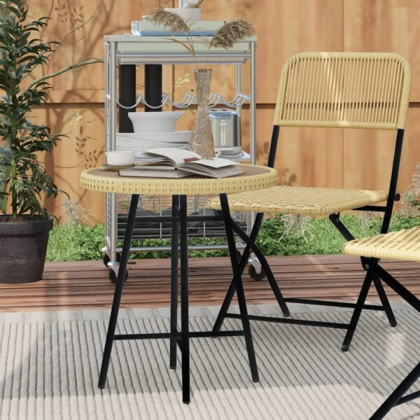 Modern Garden Table in Rattan and Steel, 50x50x55 cm, Black and Wood Color - Image 2