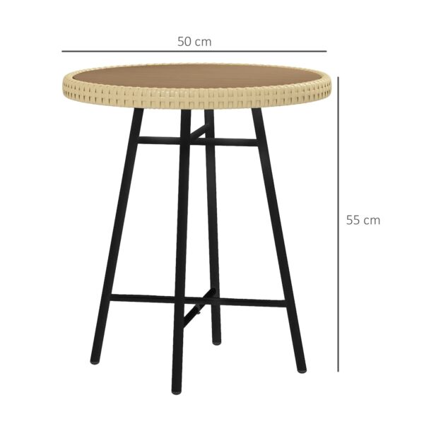 Modern Garden Table in Rattan and Steel, 50x50x55 cm, Black and Wood Color - Image 3