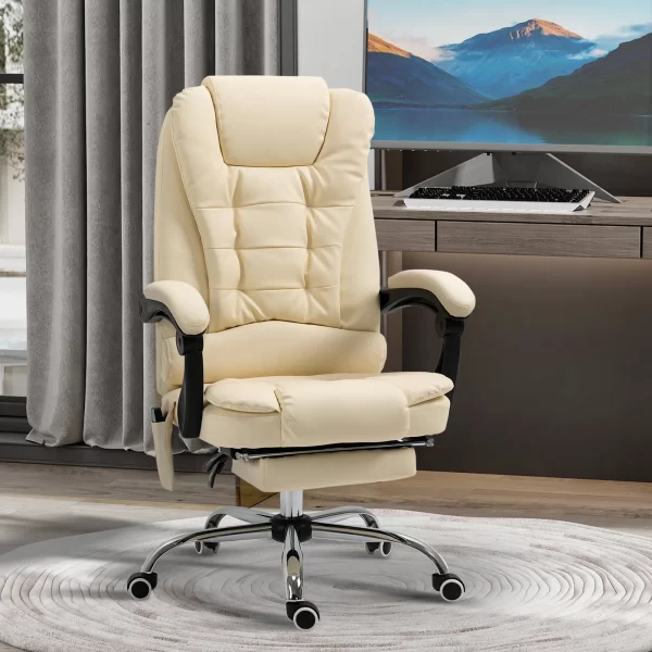 Ergonomic massant armchair winner at adjustable height with 6 vibrant points, 65x160x104 cm, cream - Image 2