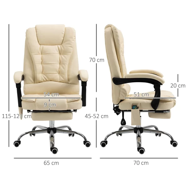 Ergonomic massant armchair winner at adjustable height with 6 vibrant points, 65x160x104 cm, cream - Image 3