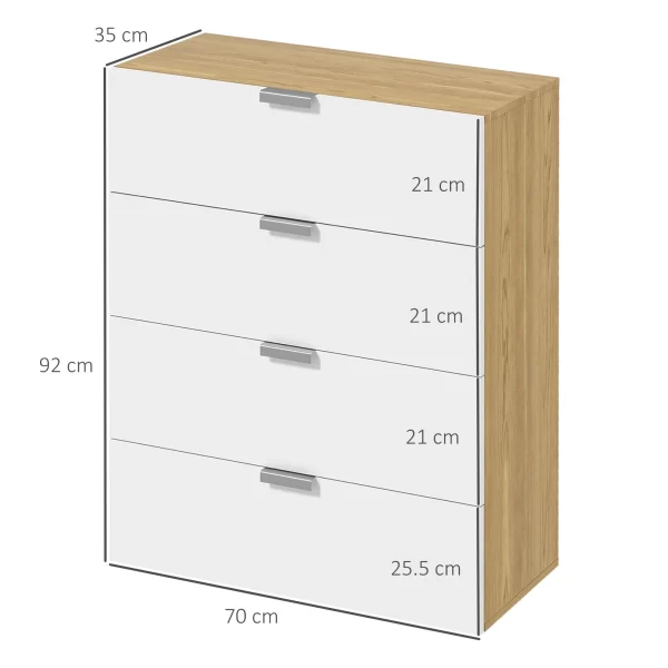 Chest of Drawers with 4 Drawers for Living Room and Bedroom with Aluminum Alloy Handles, 70x35x92cm, White - Image 3