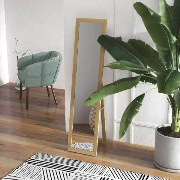 Mirror with MDF Frame with Feet and Hooks for Wall or Wall Mounted Use, 37x40x155 cm - Image 2