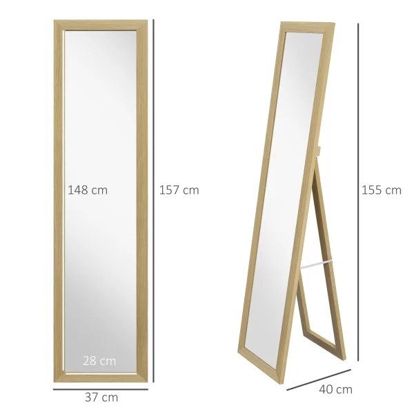 Mirror with MDF Frame with Feet and Hooks for Wall or Wall Mounted Use, 37x40x155 cm - Image 3