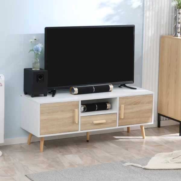 Homcom Low TV Mobile for TV Max 46 "with open shelf, drawer and 2 lockers, in chipboard and pine, 120x37x45.5cm - Image 2
