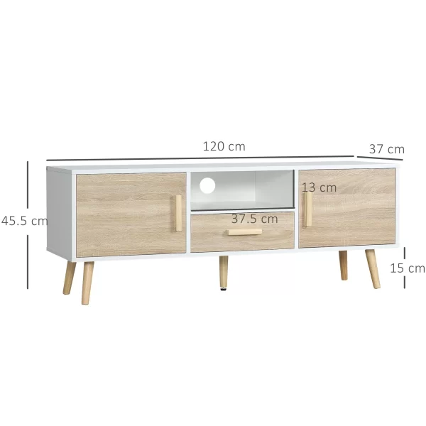 Homcom Low TV Mobile for TV Max 46 "with open shelf, drawer and 2 lockers, in chipboard and pine, 120x37x45.5cm - Image 3