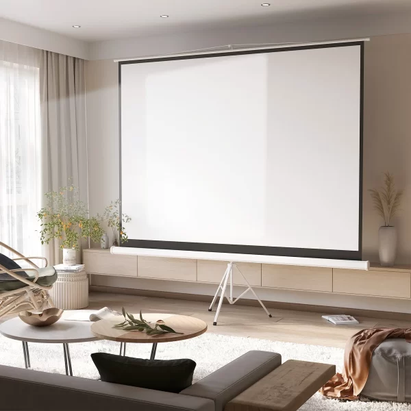 Projector Screen 120" 4:3 Format in Mesh Fabric, Plastic and Metal with Tripod, 244x190 cm, White - Image 2
