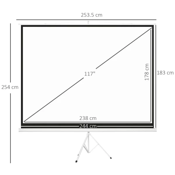 Projector Screen 120" 4:3 Format in Mesh Fabric, Plastic and Metal with Tripod, 244x190 cm, White - Image 3