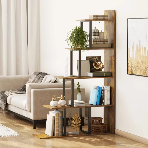Industrial Style Anti-Tip Bookcase, Vintage Shelf with 5 Chipboard Shelves, 102x30x160cm - Image 2