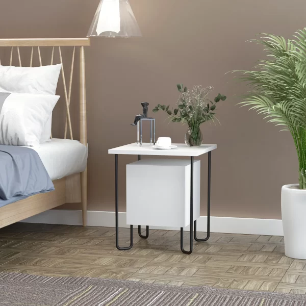Modern Bed with locker and wooden shelf and metal legs, 40x40x45cm - Image 2