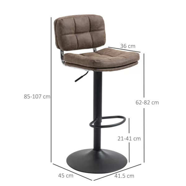 Set of 2 Modern Swivel Bar Stools with Backrest and Footrest, Kitchen Stools with Adjustable Height, PU Leather Upholstery and Padding, 41.5x45x85-107cm - Image 3