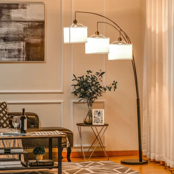 Ground lamp 3 lights and flexible arms base in marble height 205cm - Image 2