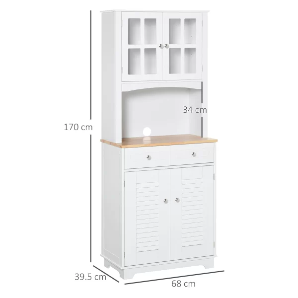 Tall Kitchen Sideboard, White Wooden Buffet Cabinet, Classic Style Pantry Cabinet, White, 68x39.5x170cm - Image 3