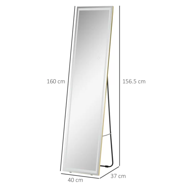 Floor and Wall Mirror with Adjustable LED Light and Remote Control, 40x37x156.5cm - Image 3