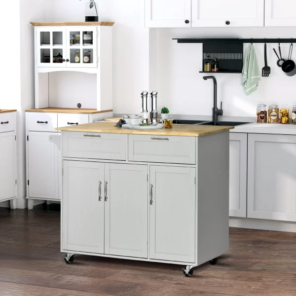 VERA | Multipurpose Wooden Kitchen Trolley with 2 Drawers, 3 Doors and 4 Wheels 121x46x91cm, Grey - Image 2