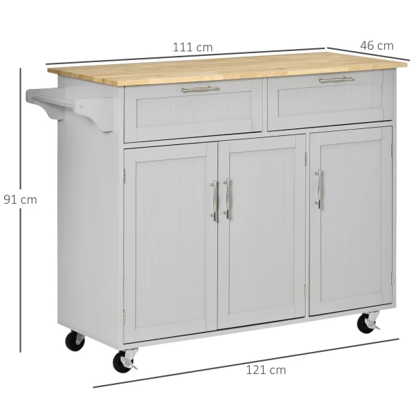 VERA | Multipurpose Wooden Kitchen Trolley with 2 Drawers, 3 Doors and 4 Wheels 121x46x91cm, Grey - Image 3