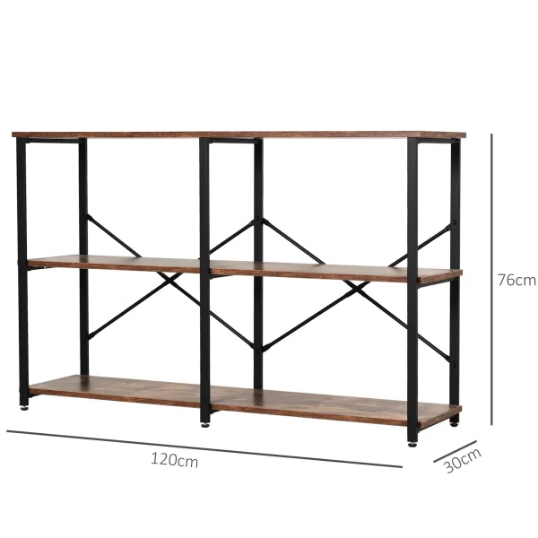Industrial Design Bookshelf Unit with 3 Shelves, Chipboard Shelving and Metal Frame, 120 x 30 x 76 cm - Image 3