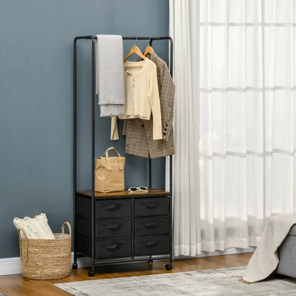 Open Wardrobe with 6 fabric drawers and open shelf, 63.5x40x172.5 cm, black and brown - Image 2