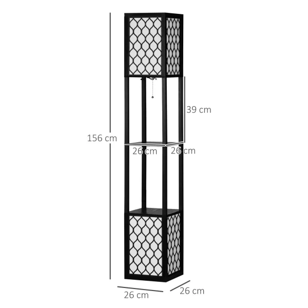 MDF and Plastic Column Floor Lamp with 2 Shelves, for Living Room, Study and Bedroom, 26x26x156 cm - Image 3