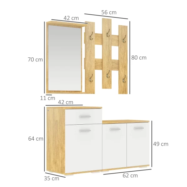 Set for 3 in 1 entrance with wall hangers, mirror and boot with wooden bench - Image 3