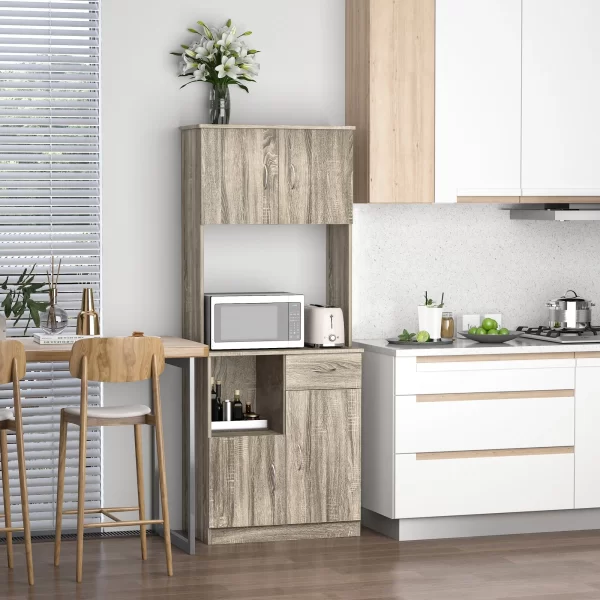 Modern Belief For Kitchen or Dining Room, Buffet Mobile With Wooden Cabinets And Drawers, Grey, 71x41x178cm - Image 2