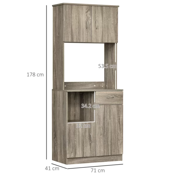 Modern Belief For Kitchen or Dining Room, Buffet Mobile With Wooden Cabinets And Drawers, Grey, 71x41x178cm - Image 3