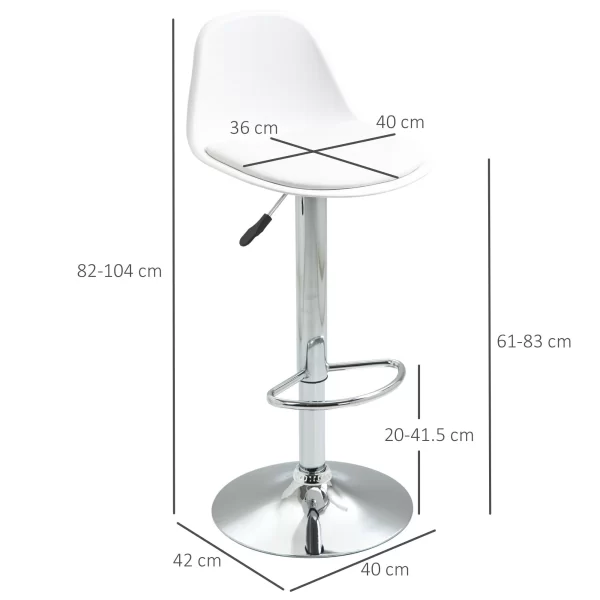 Set of 2 Swivel Bar Stools with Backrest, Footrest and Adjustable Height, 38x42x82-104cm, White - Image 3