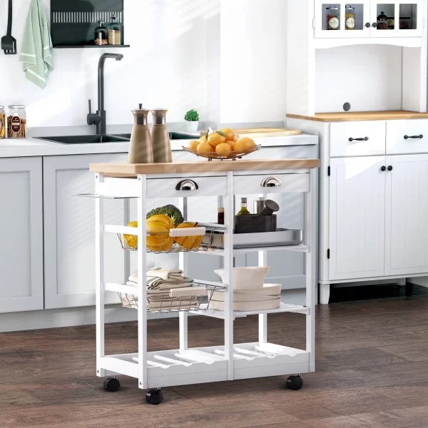 Kitchen trolley with drawers and wooden and white holder - Image 2