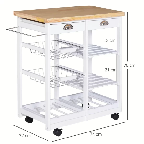 Kitchen trolley with drawers and wooden and white holder - Image 3