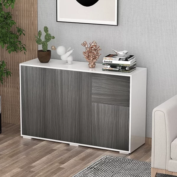 Multiuse wooden cabinet for living room, kitchen, office with pressure opening, 117x36x74cm - white/dark Grey - Image 2
