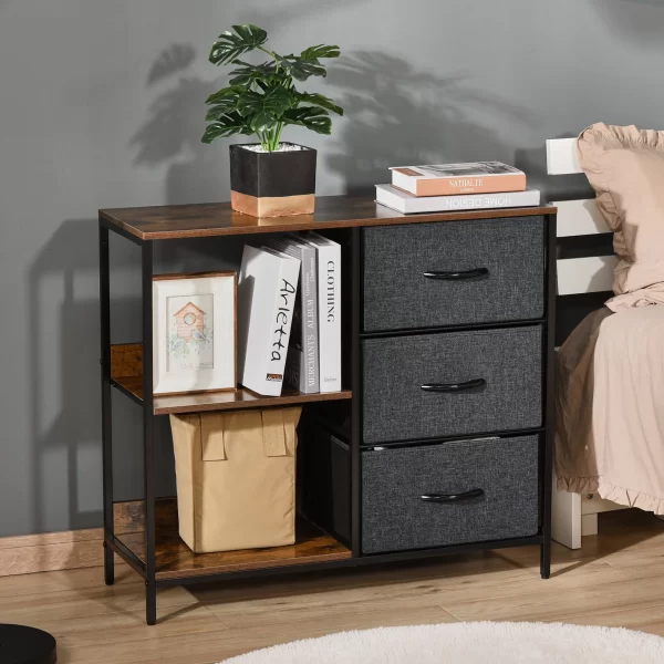 Multiuse chest of drawers with fabric drawers, 80x29x71cm - brown/dark Grey - Image 2