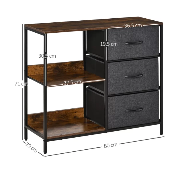 Multiuse chest of drawers with fabric drawers, 80x29x71cm - brown/dark Grey - Image 3