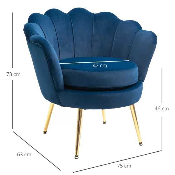 Vintage Design Blue Velvet Armchair, Bedroom Armchair with High Back 76x67x74cm, Blue - Image 3