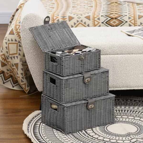 Set of 3 Grey Storage Boxes in with lid in different sizes - Image 2