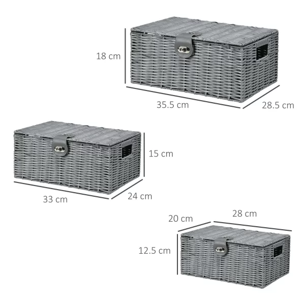 Set of 3 Grey Storage Boxes in with lid in different sizes - Image 3