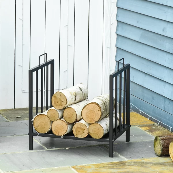 Outsunny interior and exterior metal portal with 2 handles and raised base for 50kg of wood - black - Image 2