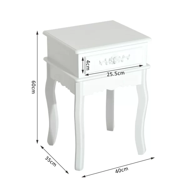 Bedside table with wooden drawer, white, 40x35x60cm - Image 3