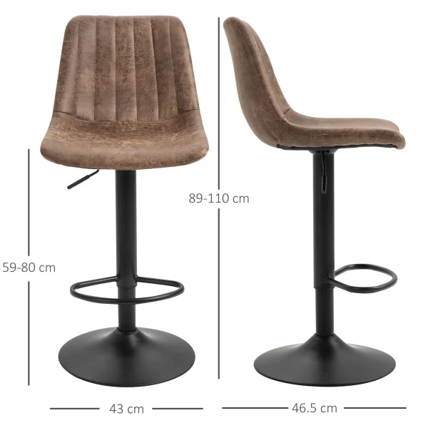 Set of 2 Bar Stools with Backrest, Footrest and Adjustable Height Industrial Style, Brown - Image 3