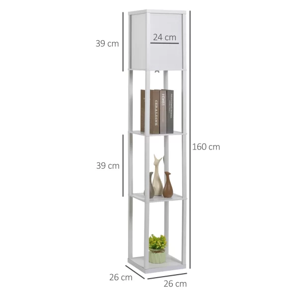 Loor Lamp with 3 Integrated Shelves, E27 Socket, 40W Power, Modern MDF Furniture, 26x26x160cm, White - Image 3