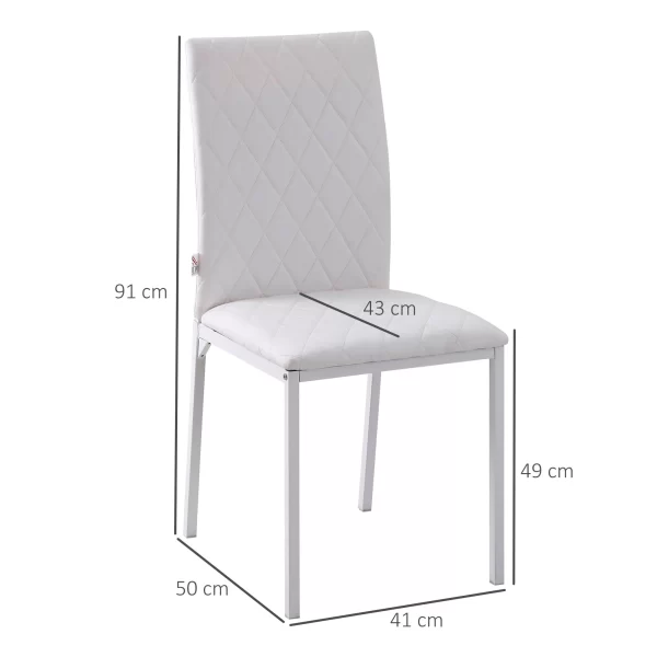 Set of 4 Upholstered Dining Chairs with Faux Leather Upholstery, 41x50x91cm - White - Image 3
