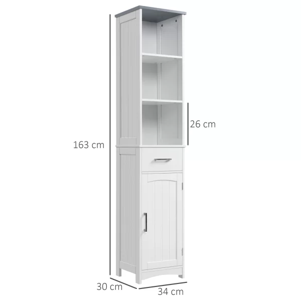 Kleankin bathroom cabinet with 3 -level shelf, 1 drawer and 1 cabinet, 34x30x163cm - Image 3
