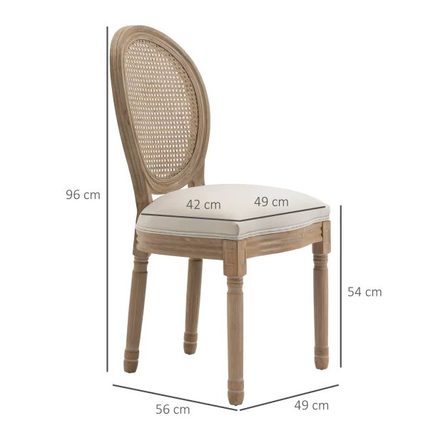Set of 2 Vintage Style Living Room Chairs with Perforated Backrest, in Wood and Fabric, 49x56x96cm, Cream White - Image 3